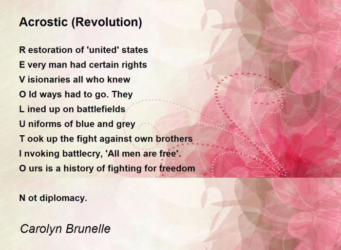 Acrostic poem for american revolution